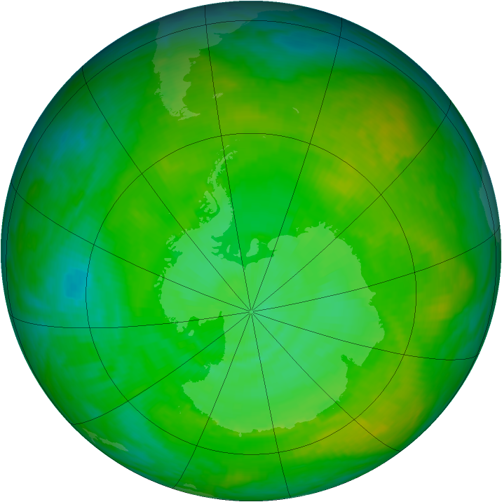 Antarctic ozone map for 16 December 1991
